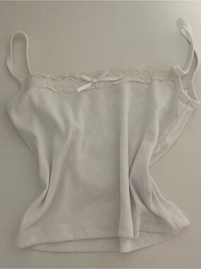White Heart Pattern Lace-Trim Knit Cami
